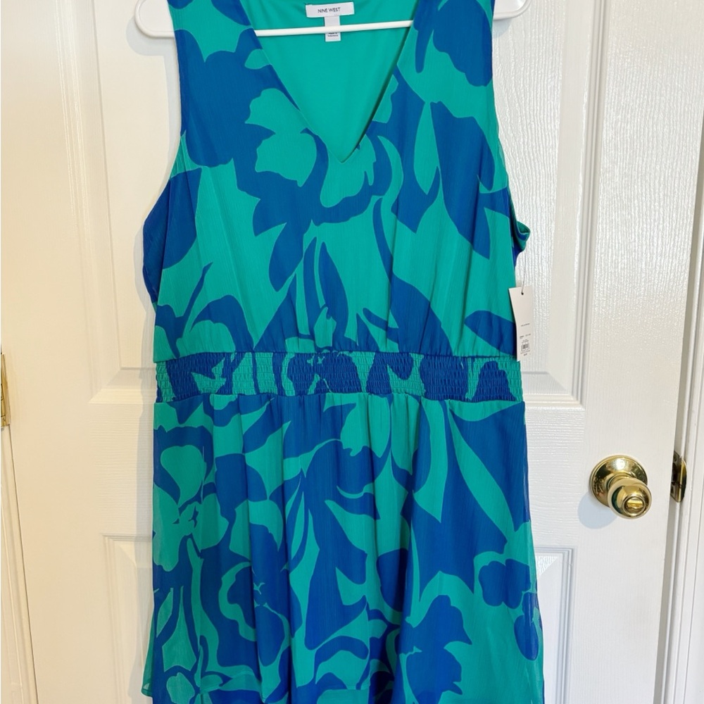 Nine West Teal and Blue Floral Midi Dress